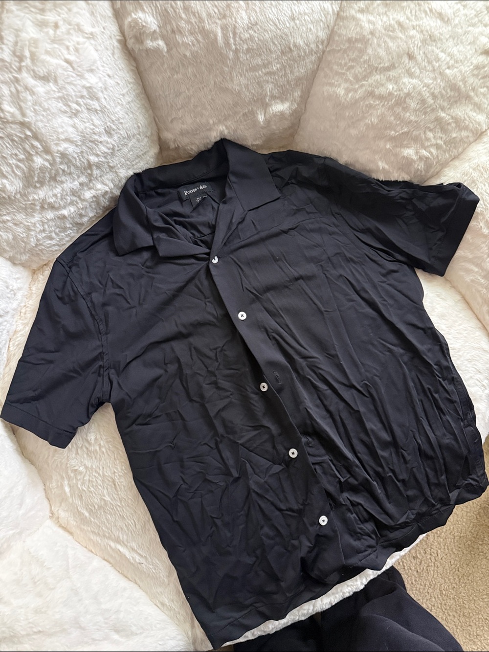 Porter and Ash black button down stretch shirt casual short sleeve